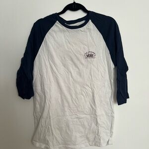 Vans Men's Long Sleeve Navy and White Tee